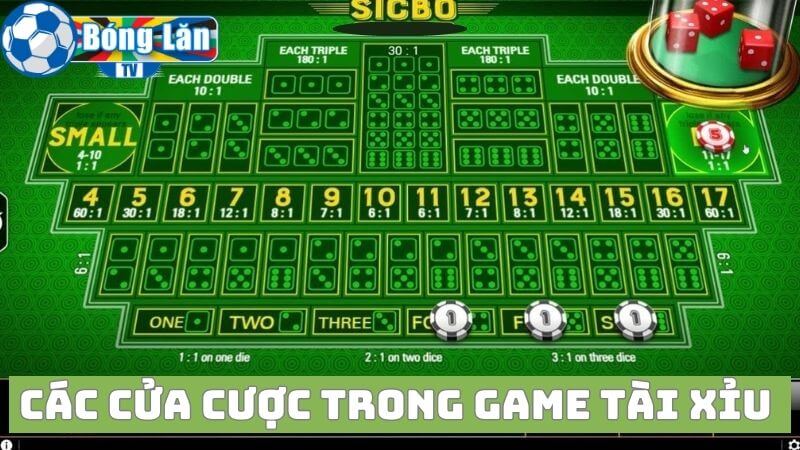 Các cửa cược trong game Sicbo trực tuyến